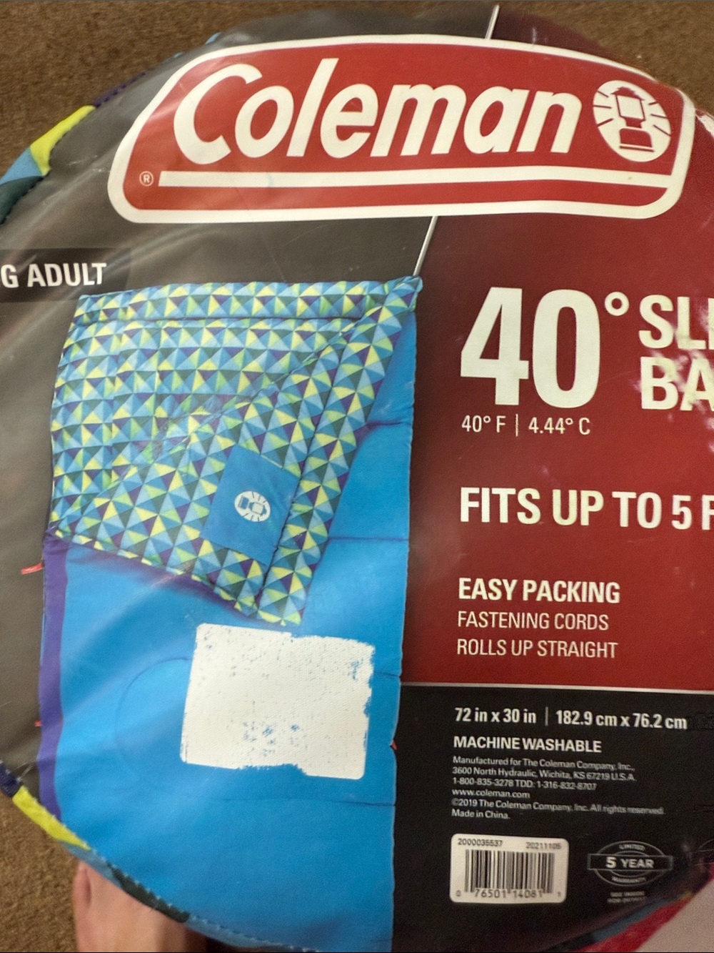 Coleman Young Adult Blue Geometric-Patterned Sleeping Bag